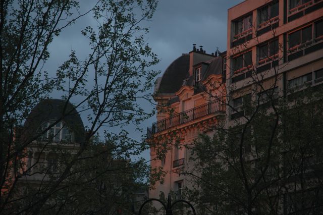 Paris sunrise on a building